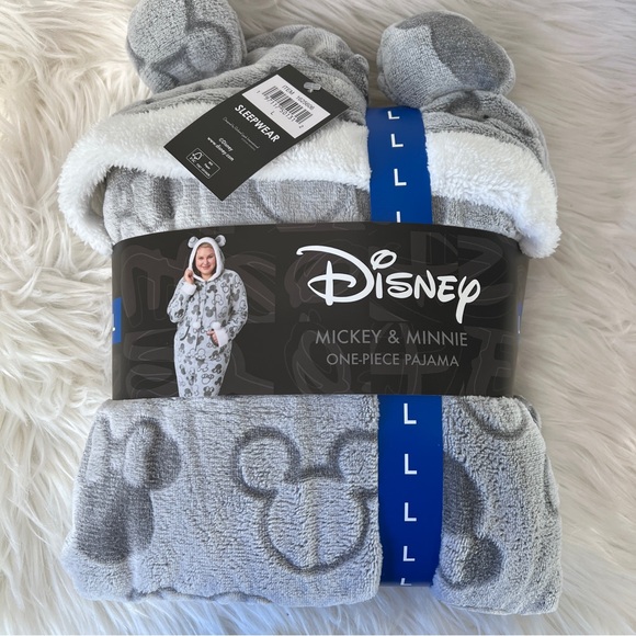 Disney Mickey and Minnie One Piece Pajama Grey Womens Size Large - Picture 1 of 6